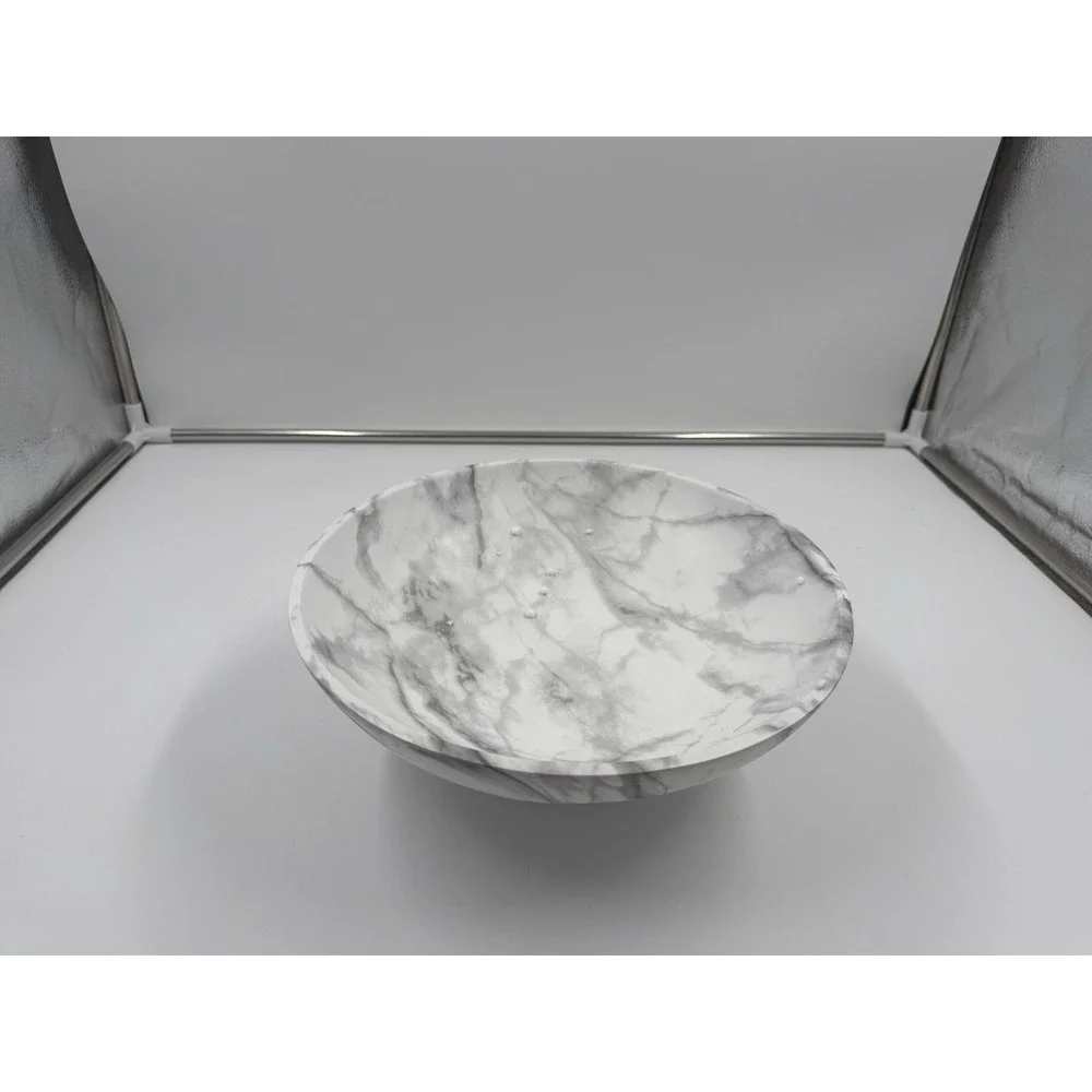 White Marble Texture Decorative Bowl with Acacia Wood Base – 11